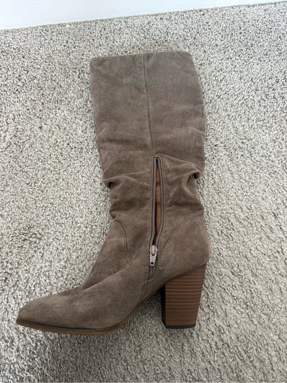 Merona Taupe Suede Mid-Calf Block Heel Boots - Women